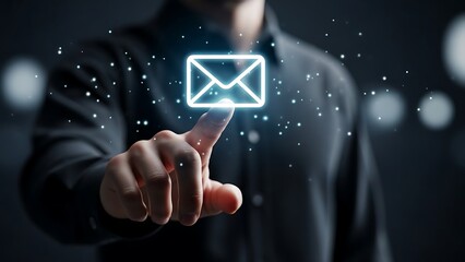 Man interacting with digital envelope icon