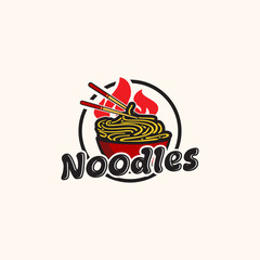 A creative logo featuring noodles and a bowl. Perfect for Asian food businesses, restaurants, cafes, food trucks, and more.
