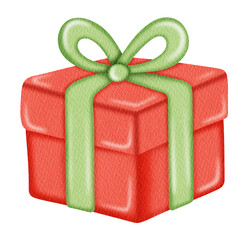 Watercolor Red Gift box. Christmas Gift box.