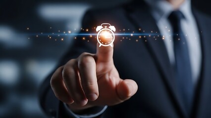Businessman touching virtual stopwatch icon