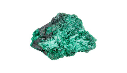 Natural malachite stone with distinctive green copper ore patterns displaying geological mineral structure and raw crystalline matrix formation on isolated backdrop