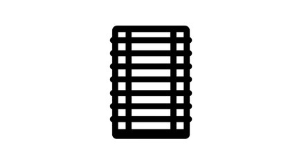 Monochrome abstract illustration of stacked lines, forming a structured rectangular shape