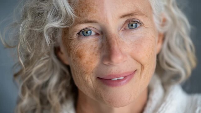 56Aging vs. youthful skin comparison on a woman&rsquo;s face, left half textured with lines and pigmentation, right half bright, even-toned, and rejuvenated, clean background emphasizing t