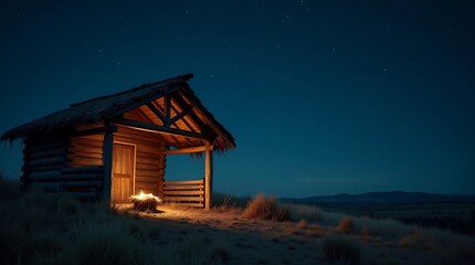 The Birth of Light: Rustic Stable Glowing Beneath the Stars