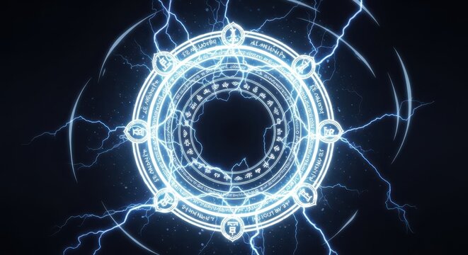Glowing arcane circle emits intense electrical energy against a dark backdrop