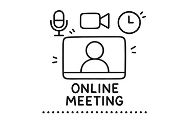 Fototapeta premium Hand-drawn online meeting icon with microphone video and clock