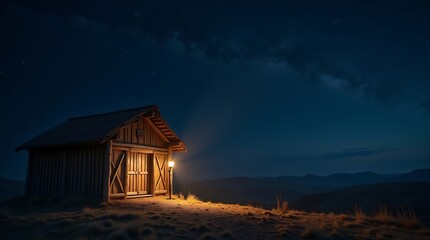 The Birth of Light: Rustic Stable Glowing Beneath the Stars
