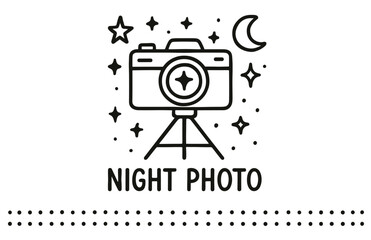 Nighttime camera icon with moon and stars on tripod