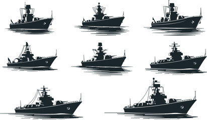 PrintWarship silhouette illustration, naval vessel vector, military ship design sketch, defense fleet outline icon, ocean combat graphic drawing, maritime security symbol art © Creatives World