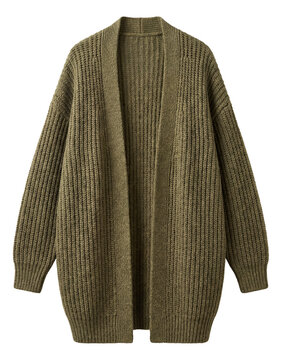Olive longline cocoon cardigan featuring a ribbed texture.