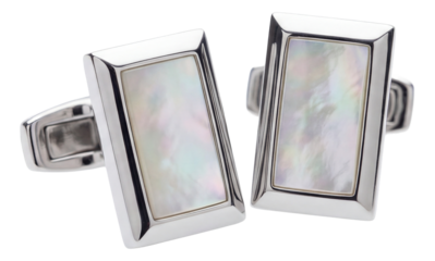 Rectangular cufflinks featuring a mother-of-pearl inlay for men.