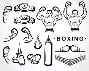 Boxing icon set. Collection element boxing. Vector