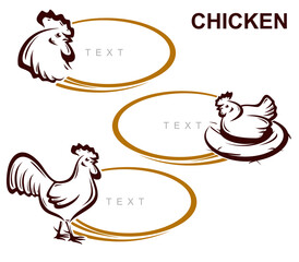 Chicken labels and icon set. Collection icons chicken. Vector