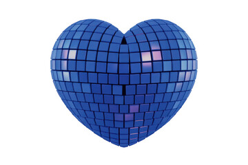 Blue heart shaped disco ball mirror isolated on a transparent background