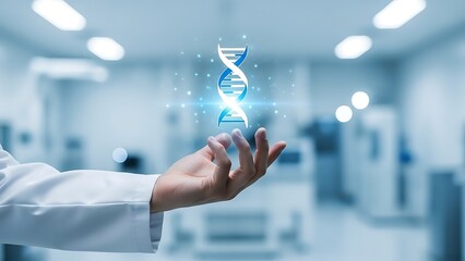 Scientist holding a dna molecule in hand