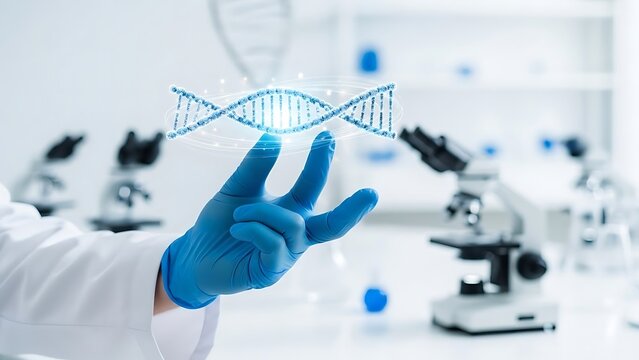Scientist holding dna structure in laboratory setting - Powered by Adobe