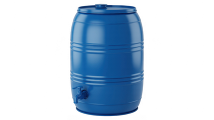 Blue water barrel container isolated on a transparent background