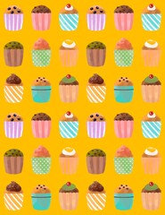 カラフルで可愛いカップケーキ、マフィンのパターン