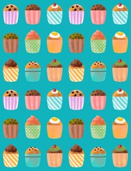 カラフルで可愛いカップケーキ、マフィンのパターン
