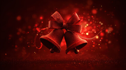Christmas bell red bow glitter festive holiday decoration sparkle joy warm glowing background