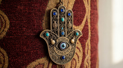Hamsa hand amulet with intricate ornamental design