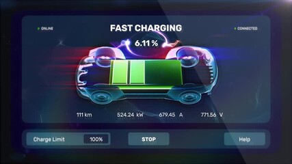 Electric vehicle charger interface featuring fast-charging progress bar - Powered by Adobe