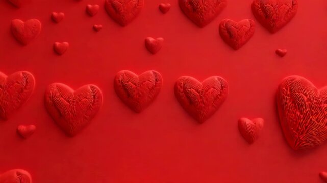 Red Hearts on Red Background for Valentines Day, Love Concept with Romantic Heart Decorations, Festive Holiday Theme, Flat Lay Celebration of Love