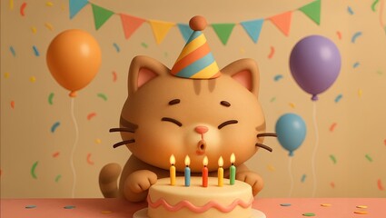 Kitty Kat Blows Out the Candles on its Birthday Cake