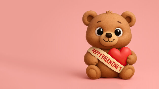 Cute Cartoon Bear with a Valentines Day Sash with Slace for Copy
