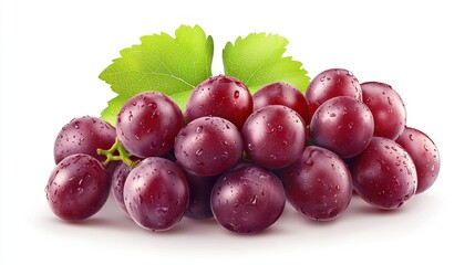 Fototapeta premium Fresh red grapes with green leaves