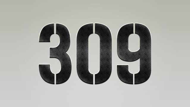 3D Bold metal number 309 on silver background.
