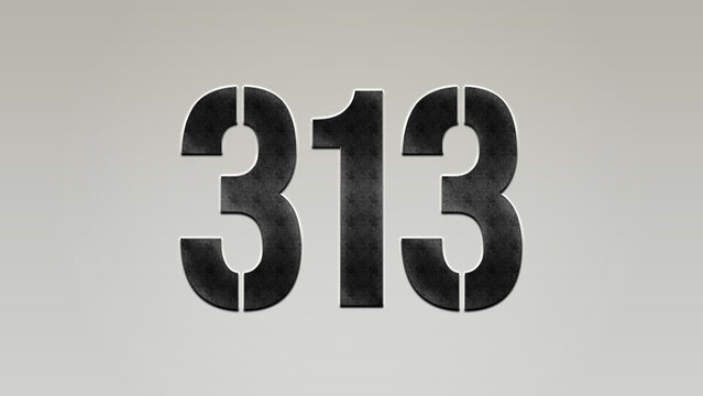 3D Bold metal number 313 on silver background.