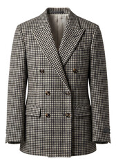 Double-breasted wool blazer featuring a houndstooth check pattern.