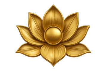 Golden lotus flower ornament, spiritual buddhism symbol, elegant gold metal decoration, cultural prosperity concept, transparent background