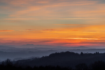 Obraz premium Sunset over Tatra Mountains seen from 150 km
