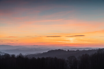 Fototapeta premium Sunset over Tatra Mountains seen from 150 km