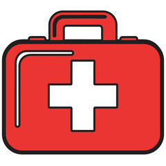 Obraz premium Red Medical Case First Aid Kit Flat Vector Icon for Medical Emergency Help.