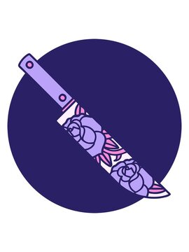 bobbing motion animation of iconic tattoo style image of a dagger and flowers
