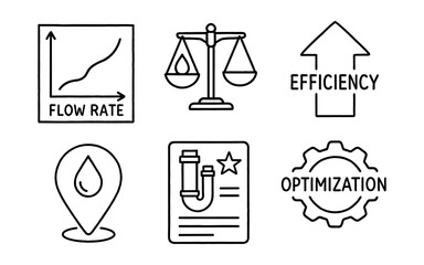 Hand drawn water management symbols with efficiency and optimization concepts