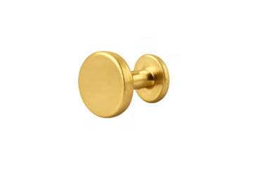 Gold round metal button door knob on transparent background