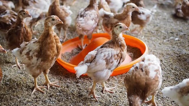 A lot of brown chicken in chicken farm