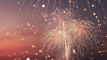 Colorful fireworks exploding in the night sky with bright sparks and bokeh lights explosion