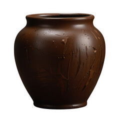 Brown ceramic vase with texture on transparent background
