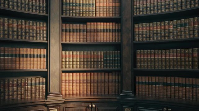 Elegant wooden library interior with rows of classic books and ornate shelves, perfect for reading and studying in a serene environment