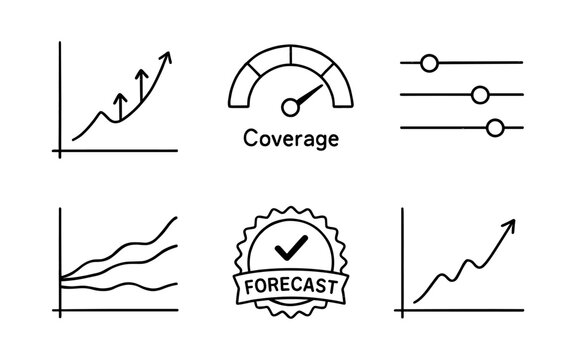 Linear graph and data analysis icons for business forecasting