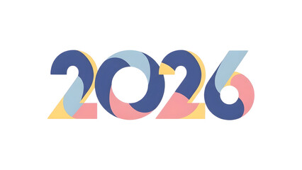 Colorful 2026 typography with pastel hues and modern design elements isolated on