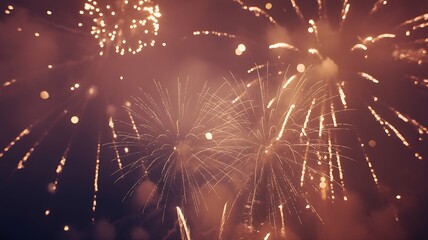 Colorful fireworks exploding in the night sky with bright sparks and golden light trails