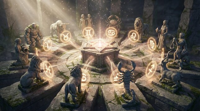 Twelve Zodiac Signs Astrology with Constellations, Symbols
