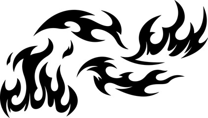 Naklejka premium Black Fire Flame Icon Set – Minimal Flame Symbols Pattern