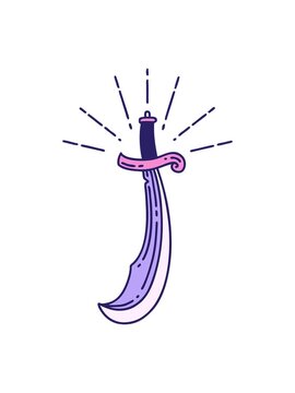 bobbing motion animation of illustration of a traditional tattoo style scimitar sword
